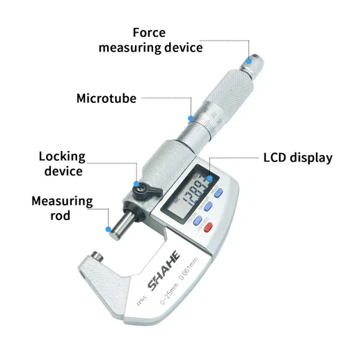 Vista 2 de SHAHE Micrómetro digital IP65 de 0-1", resolución 0.00005"/0.001mm, pulgadas/milímetro LCD digital pinza micrómetro herramientas de medición, funda