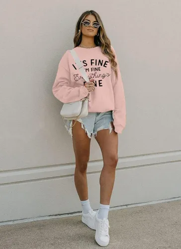 Vista 50 de Sudadera de gran tamaño para mujer, sudadera divertida con frases divertidas, casual, cuello redondo, suéter de manga larga para otoño