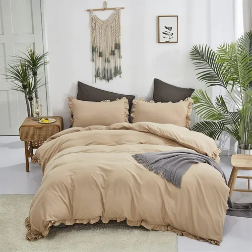 Vista 145 de CLOTHKNOW Juego de edredón de 3 piezas a cuadros color beige óxido, tamaño Full, juego de ropa de cama de cuadros edredón terracota con 2 fundas