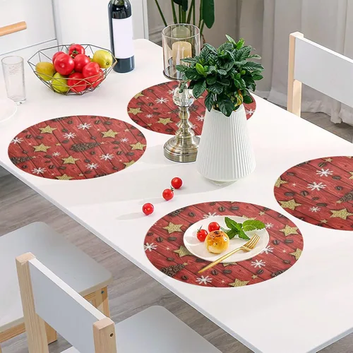 Vista 6 de Christmas Trees Planket Red PVC Plate Mat, Non Slip Placemats Heat Resistant for Kitchen one sizex1