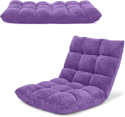 Vista 13 de COSTWAY Silla de Gaming Ajustable, Sillas de Gaming con Soporte para la Espalda, Marco de Acero Aleado, Forro Polar Coral Suave, Sofá Perezoso