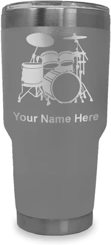 Vista 19 de LaserGram Vaso aislado al vacío de 20 onzas, juego de batería, grabado personalizado incluido (negro) Engraved Gift for Drummers, Vacuum Insulated