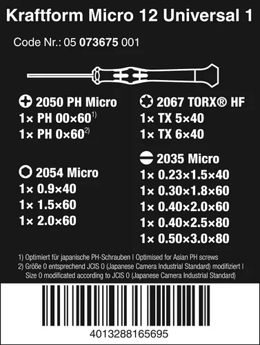 Vista 2 de Wera 05073675001 Kraftform micro-Juego/12 SB 1 Juego de destornilladores para aplicaciones electrónicas, 12 piezas