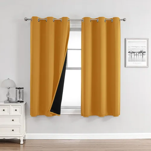 Vista 58 de ChrisDowa Cortinas 100% opacas de 63 pulgadas de largo para dormitorio con forro negro, 2 capas gruesas totalmente opacas con aislamiento térmico