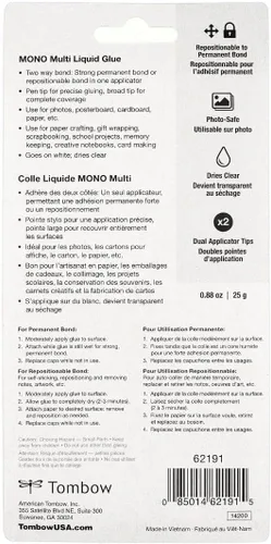 Vista 9 de Tombow 62191 MONO - Pegamento multilíquido, 0.88 onzas, 1 paquete. Pegamento multiusos con dispensador de doble punta para una aplicación
