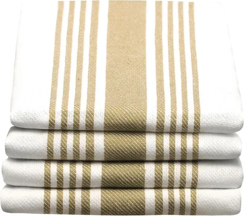 All Cotton and Linen Juego de 4 toallas de cocina, 100% algodón para secar platos, toallas de cocina a rayas beige, toallas de cocina de lino y