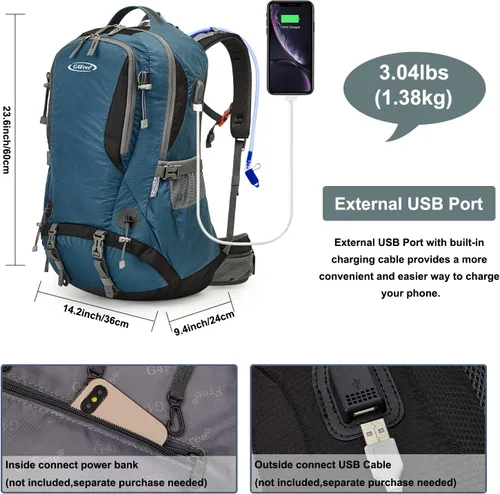 Vista 2 de G4Free Mochila de senderismo impermeable de 50 litros con bolsa de 2 litros sin BPA para acampar al aire libre mochila de escalada con cubierta