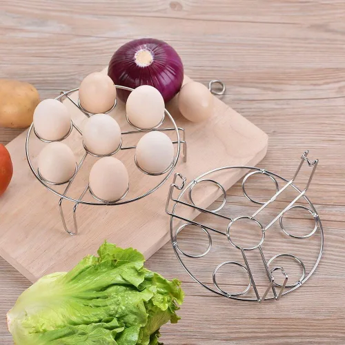 Vista 2 de 2 piezas de estante de vapor de huevos de versión mejorada, apilables, de acero inoxidable, salvamanteles para ollas instantáneas y accesorios