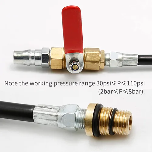 Vista 5 de Tubo de presión de soporte de válvula de aire de motor de 18.9 pulgadas con válvula de bola, extracción de rosca M14 M12 a 1/4 NPT cilindro