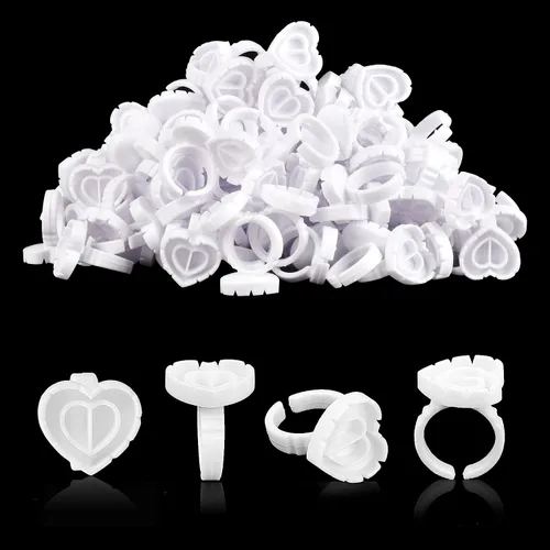 Vista 8 de INFILILA - Anillos de pegamento para extensiones de pestañas, 100 unidades, anillos desechables para pestañas en forma de corazón encantador