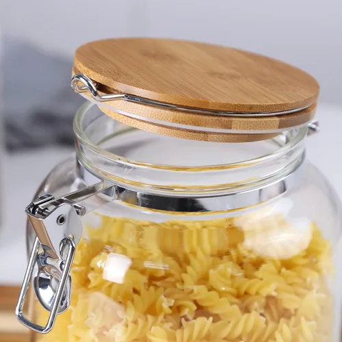 Vista 6 de KKC HOME ACCENTS Tarros de galletas de vidrio transparente con tapas herméticas, tarros de galletas herméticos con tapas de abrazadera de bloqueo