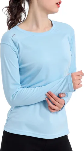 Vista 3 de Camisetas de protección solar UV UPF 50+ para mujer, camisas de rendimiento al aire libre de manga larga tipo rash guard para senderismo, natación