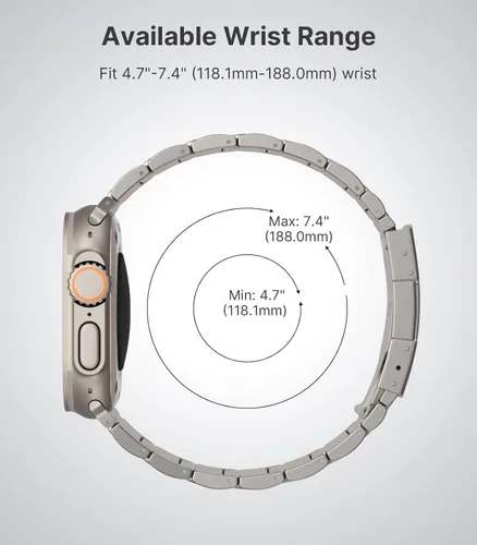 Vista 6 de MoKo Correa de reloj de titanio mejorada, compatible con Apple Watch Ultra 3/Ultra de 1.92 pulgadas, correa de repuesto para iWatch de 1.81