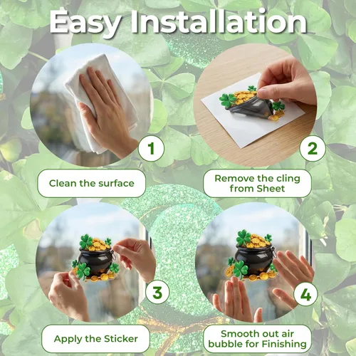 Vista 4 de WALPLUS Decoración de primavera para el Día de San Patricio, de doble cara, reutilizable, despegar y pegar, extraíble para ventana de duende