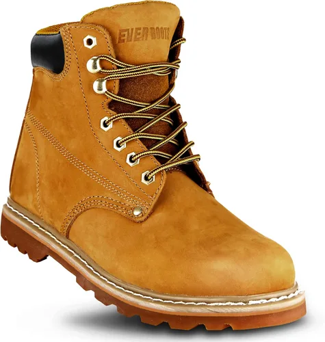 Vista 6 de Botas de trabajo para hombre con puntera suave, botas de cuero de 6 pulgadas para construcción, suela de goma, botas de trabajo para hombre, botas
