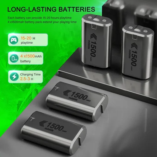 Vista 2 de Paquetes de baterías recargables para Xbox OneXbox Series XS, 4 x 1500 mAh Xbox One Controller, baterías recargables con cargador para Xbox OneOne