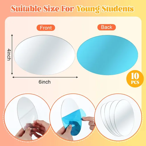 Vista 2 de Dandat 10 espejos pequeños para niños de 4 x 6 pulgadas, ovalados, a prueba de roturas, espejo de plástico para decoración de aula, baño, bricolaje