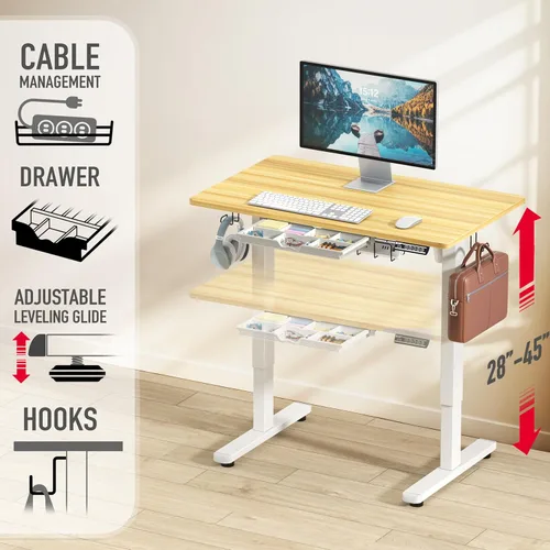 Vista 69 de SHW - Escritorio de pie eléctrico de altura regulable con memoria - 48 x 24 pulgadas, marrón rústico