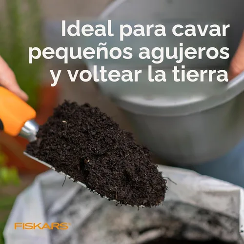 Vista 2 de Fiskars Ergo - Paleta de jardín para excavar y plantar, herramienta de mano de jardinería resistente con agujero para colgar