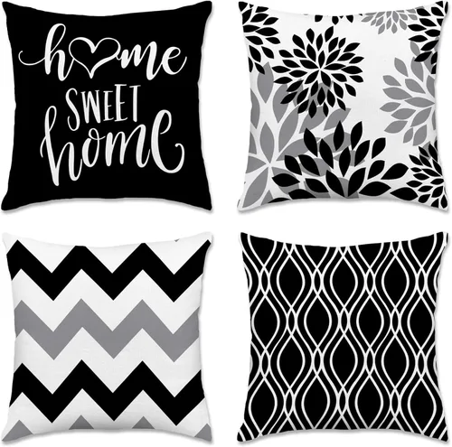 Hexagram Juego de 4 fundas decorativas negras con diseño geométrico negro de 16 x 16 pulgadas, fundas decorativas para cojín de estilo bohemio y