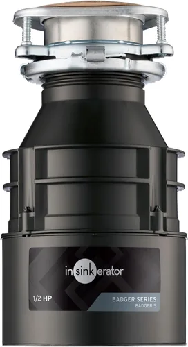 InSinkErator Badger 5 - Triturador de basura, serie estándar de 1/2 HP, triturador de residuos de alimentos de alimentación continua, negro, juego