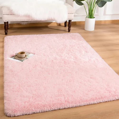 Andecor - Alfombra suave y mullida de 4 x 6 pies para la decoración del hogar, alfombra peluda y de felpa para interiores, para niños, niñas, Rosa