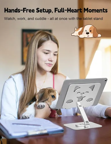 Vista 6 de Aoviho Soporte ajustable para tablet iPad – Soporte de escritorio de aluminio giratorio de 360°, soporte plegable y estable para iPad Pro 12.9/11