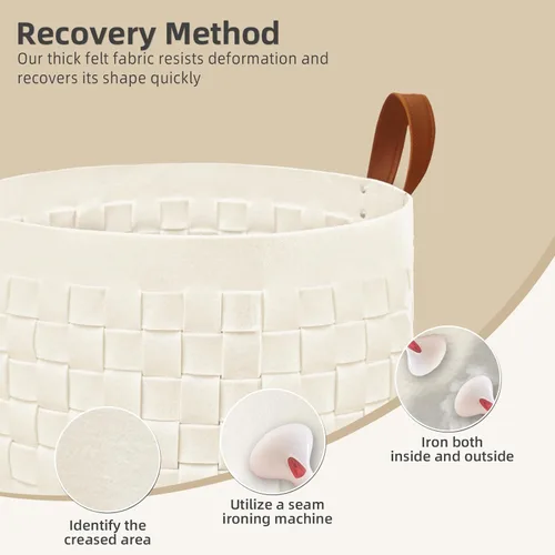 Vista 3 de BOLDMONEKY Cesta para Mantas 20" x 20" x 11.8", Canasta Redonda Grande para Ropa Sucia con Mango de Cuero, Cesta Tejida Suave para Juguetes de Perro