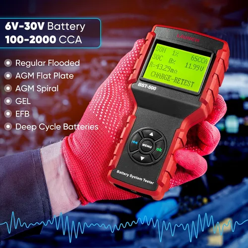 Vista 2 de LAUNCH BST-500 Probador de batería de coche 12V 24V Probador de carga de batería, probador de alternador de batería automotriz 100-2000CCA
