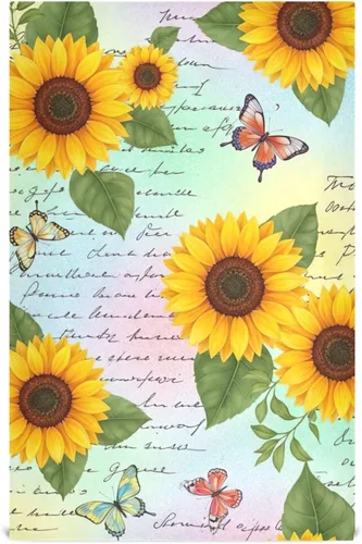 GAIREG Retro Sunflowers Butterflies Dish Cloths for Drying Dishes, 28x18 Inches Absorbent Printed Hand Towels, Set of 6