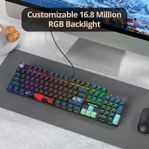 Vista 6 de Teclado mecánico de tamaño completo, teclado cremoso con teclado numérico, teclado para juegos con cable de 104 teclas con interruptor rojo