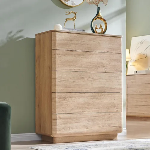 Vista 15 de ACCOHOHO Cómoda moderna de 5 cajones para dormitorio, cómoda de madera de 42 pulgadas de alto con gran almacenamiento, cómoda sin asas para sala