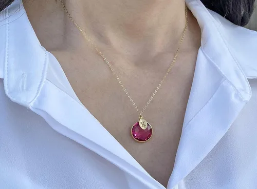 Vista 4 de Susabella Collar redondo con piedra natal, plata esterlina u oro de 18 quilates, personalizado con inicial, collar de moneda, regalo de dama