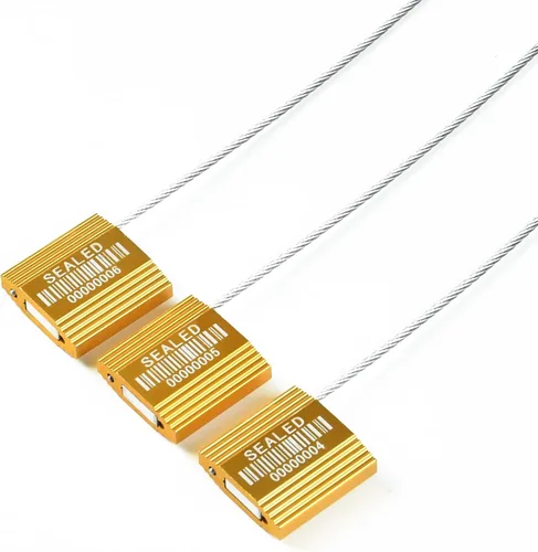 Vista 6 de 50 sellos de cable de alta seguridad azules con código de barras - Etiquetas autoblocantes numeradas de acero antimanipulación para envío