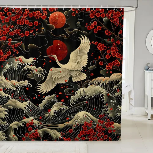 Vista 8 de Erosebridal Samurai - Cortina de ducha de estilo japonés, juego de cortina de ducha de estilo japonés, 72 pulgadas de ancho x 72 pulgadas de largo