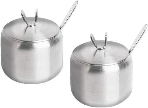 Vista 4 de 2 unidades de acero inoxidable azucarero especias tarro almacenamiento condimento olla con tapa cuchara