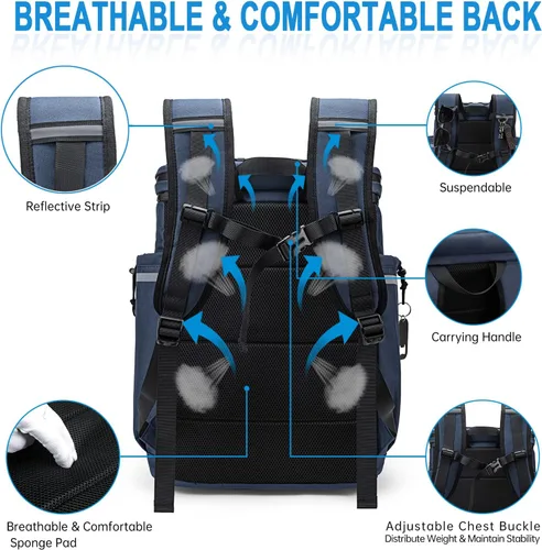 Vista 6 de Mochila enfriadora aislada a prueba de fugas, 45 latas, mochila enfriadora de playa de gran capacidad, mochila impermeable suave para el almuerzo