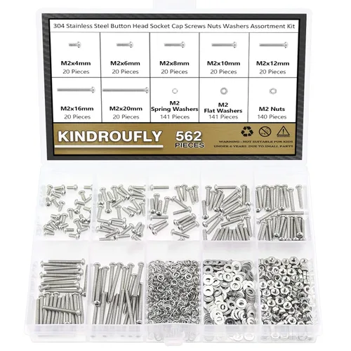Vista 8 de Juego de 562 piezas M2 x 4/6/8/10/12/16/20 mm de tornillos de cabeza de botón, tuercas y arandelas, acero inoxidable 304, rosca totalmente maquinada
