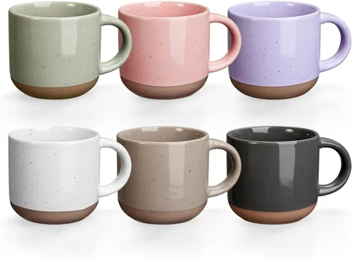 Gencywe Morandi - Juego de 6 mini tazas de café expresso de cerámica de color de 5 onzas con asa, tazas de café de porcelana Demitasse, tazas de
