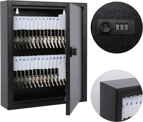 Vista 5 de KYODOLED Gabinete con cerradura para llaves, caja de almacenamiento de 40 llaves con código, soporte de pared para llaves con cerradura