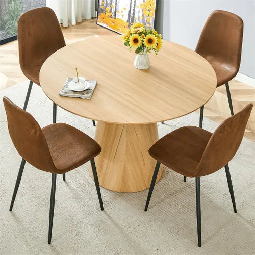Vista 37 de Mesa de comedor redonda para mesa de comedor de 4/6, 45 pulgadas, mesa de cocina pequeña con pedestal estable, mesa de comedor moderna para cocina