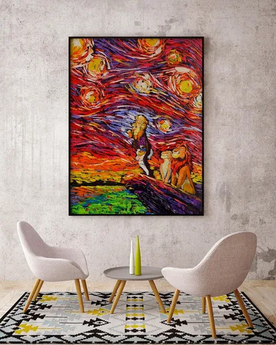 Vista 2 de Uhomate Póster de The Lion and Son de Vincent Van Gogh, póster de noche estrellada para el hogar, lienzo para decoración de pared, cuarto de bebé