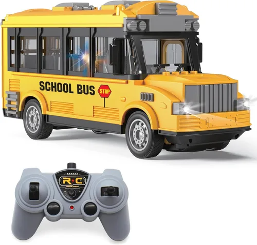 Dollox 1/30 RC Autobús escolar, coche escolar de control remoto 2.4G de 4 canales, autobús clásico de ciudad, juguete electrónico con puertas que se