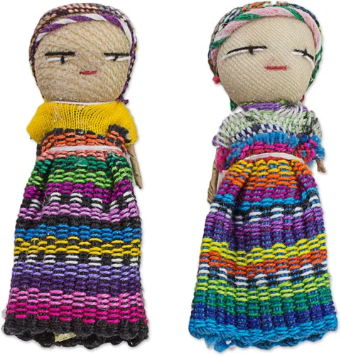 Vista 5 de NOVICA Muñecas tradicionales hechas a mano de Guatemala con bolsa de almacenamiento de algodón, 2.5 pulgadas, 'The Worry Doll Gang' (juego de 12)