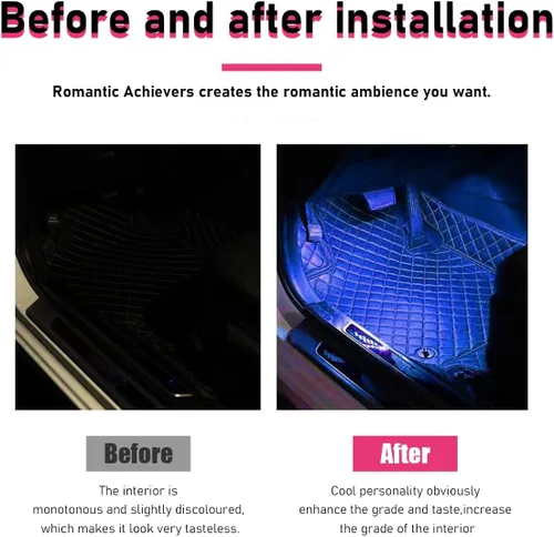 Vista 5 de Tira de luz LED para coche, 24 LEDs RGB neón para interior, luz ambiental nocturna de 12V debajo del salpicadero, lámpara decorativa