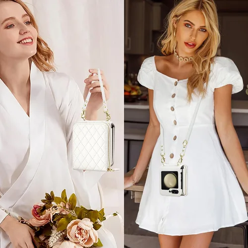 Vista 4 de Vofolen Funda para Samsung Galaxy Z Flip 5 con tarjetero, funda cruzada de 8 ranuras para tarjetas con correa ajustable, piel sintética suave