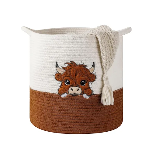 Vista 11 de Cestas grandes de manta para decoración de sala de estar, cestas de almacenamiento de juguetes tejidas con cuerda de algodón, cesta de Oso