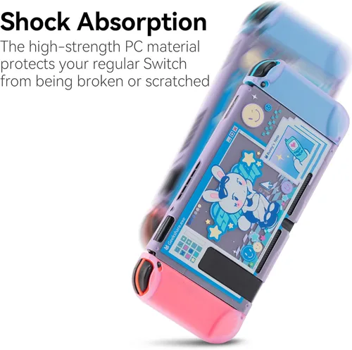 Vista 3 de GeekShare Funda protectora translúcida compatible con Nintendo Switch Kawaii, diseño de conejo, carcasa rígida y antiarañazos para Nintendo Switch