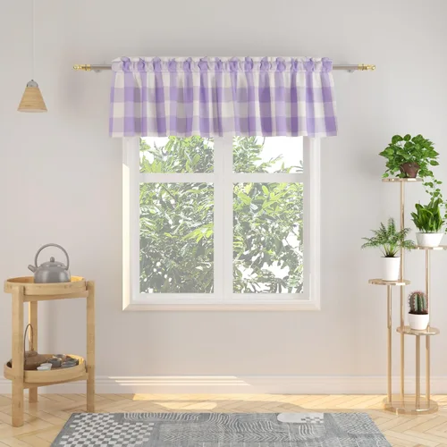 Vista 62 de Cenefas de cortina para ventana de 16 pulgadas de largo, 2 paneles de cuadros búfalo, cortinas pequeñas con bolsillo para barra, estilo clásico