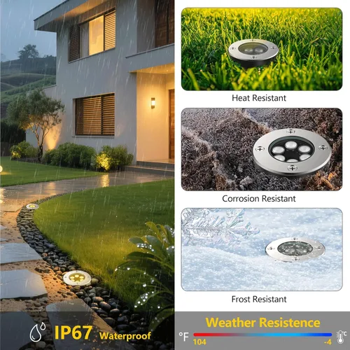 Vista 4 de JESLED Luces de paisaje al aire libre, 6 W LED luces empotradas en el suelo, 12 V, 24 V, 3000 K, blanco cálido, IP67, impermeable, bajo voltaje